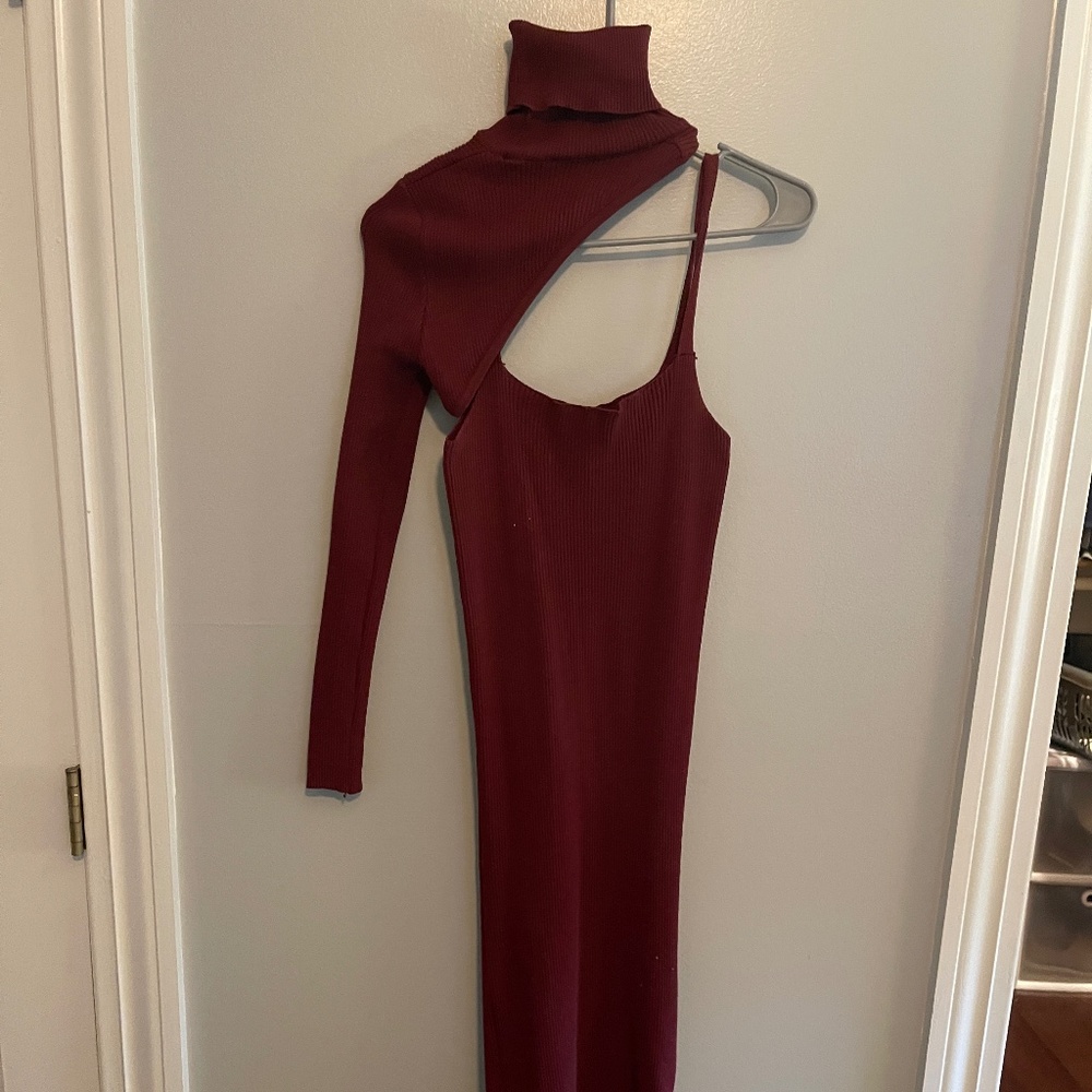 Nasty Gal Ribbed Bodycon 2 Piece Dress burgundy